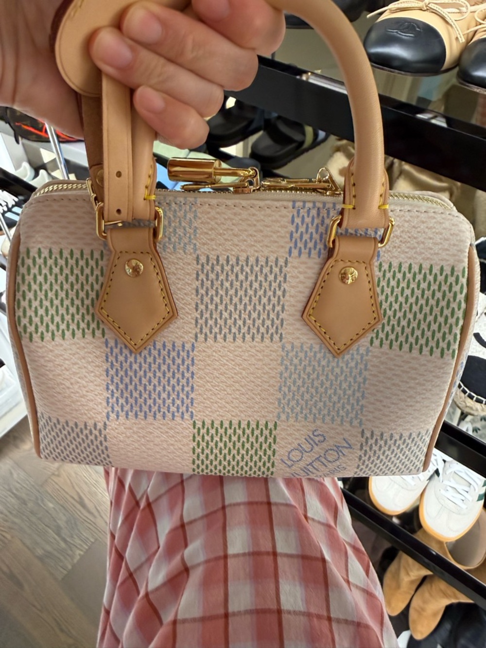 Louis Vuitton Cream, Tan, and Green Speedy 20 Bag - Picture 16 of 16